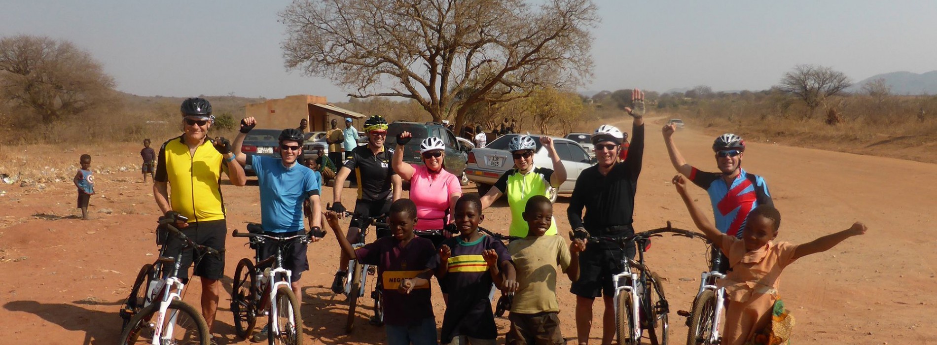 Challengers with local children in Zambia