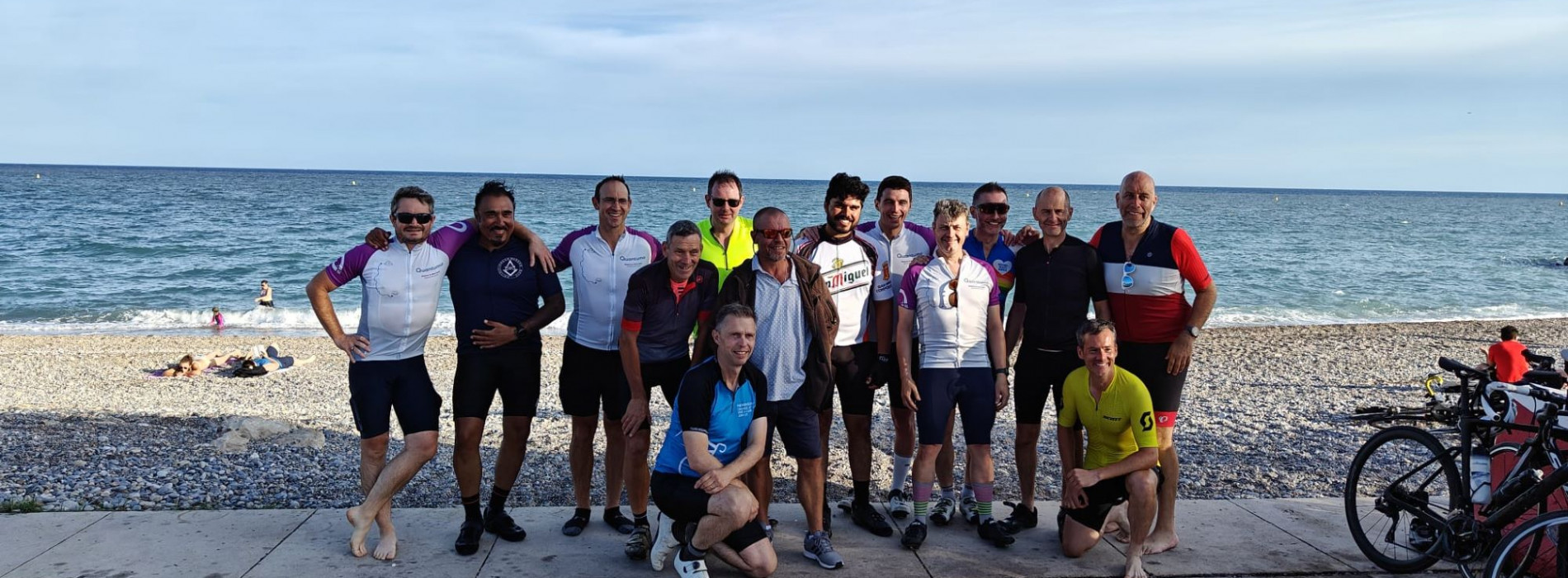 Geneva to Nice cyclists at the Mediterranean