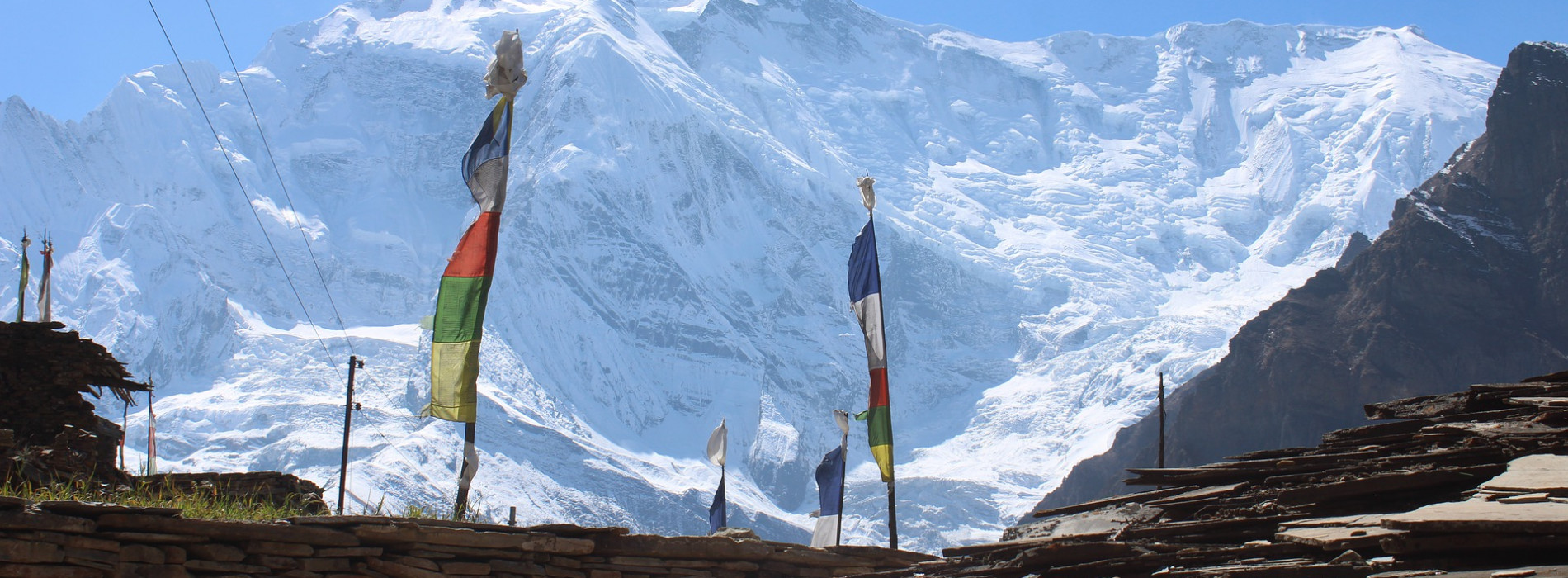 prayer flags and mountains